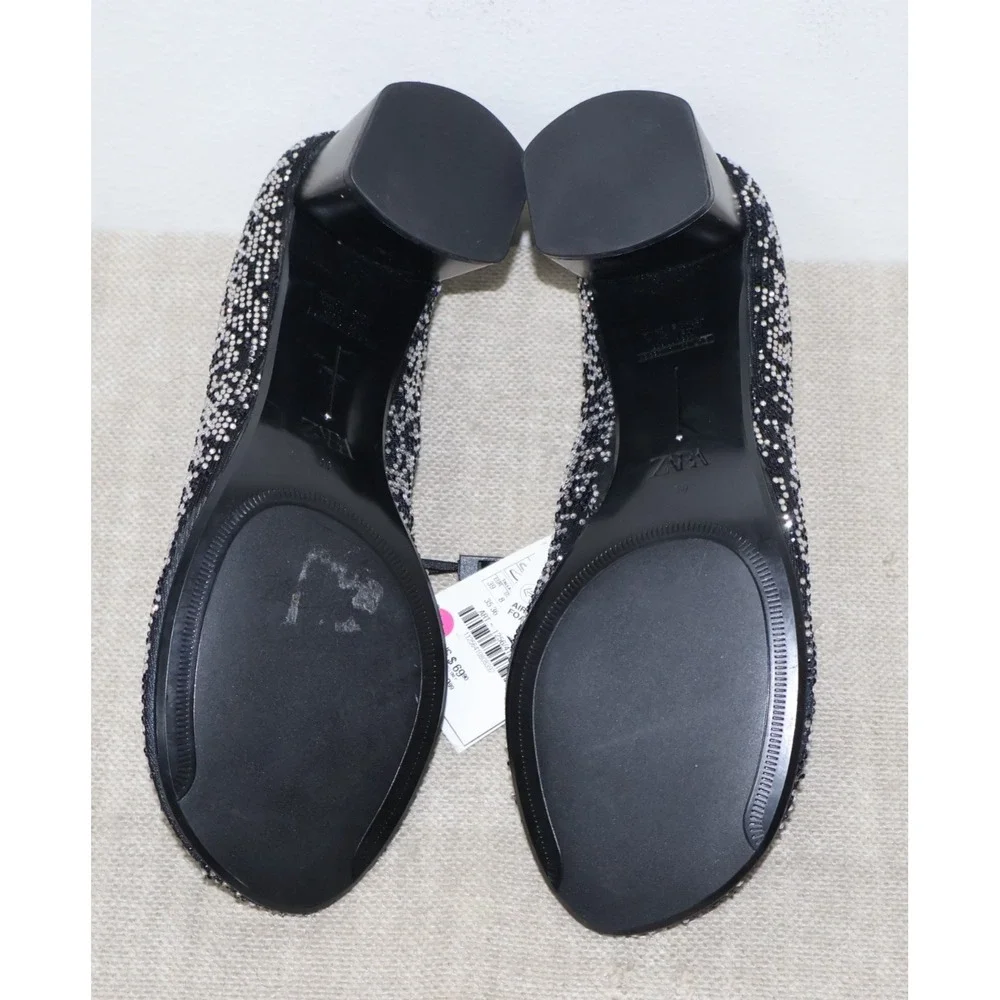 ZARA WOMEN SHOES SIZE 8/39 BLACK SLIVER RHINESTONES‎ SPARKLES